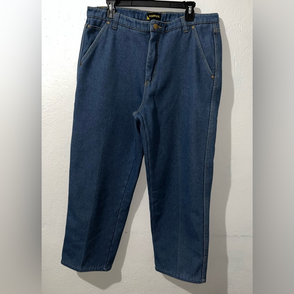 Stanley Carpenter Jeans Mens 34x30 Blue Fleece Lined Utility Work Wear Barn